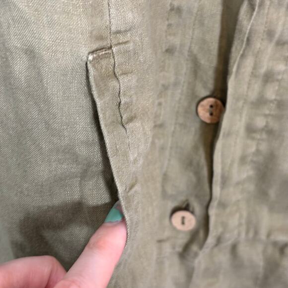 Olive Linen Button Shirt Soft Surroundings Long Sleeve Top | Soft Autumn - Picture 5 of 8